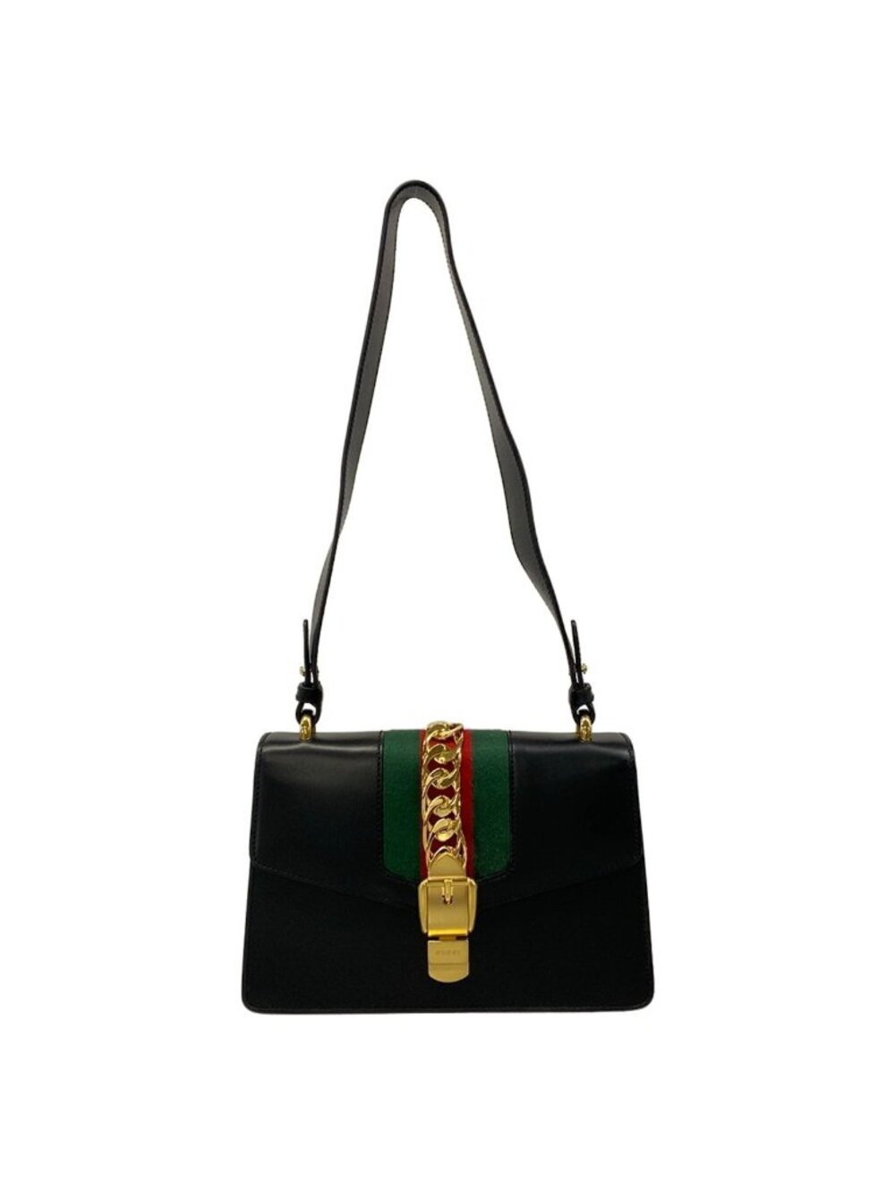 Gucci Shoulder Bag Sylvie Black Green Red Leather